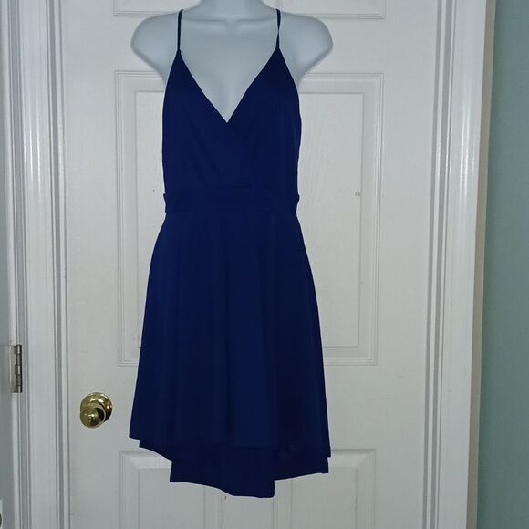 Trac royal blue high low open criss cross open back semi formal dress SZ L NWOT - Picture 1 of 9